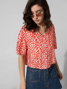 ONLY - Women Striped Viscose Crop Length Pink Shirt