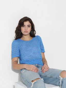 ONLY - Women Self Design Polyester Blue Top