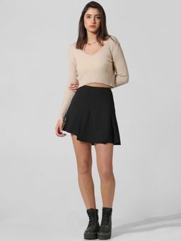 ONLY - Women Solid Polyester High Rise Black Mini Skirt