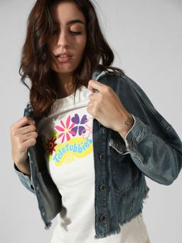 ONLY - Women Printed Cotton White T-Shirt