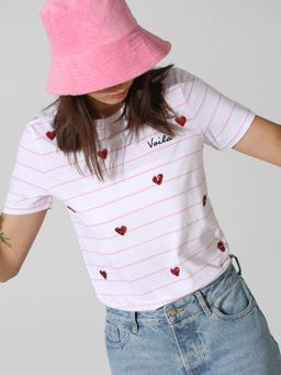 ONLY - Women Striped Cotton White T-Shirt