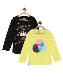 3PIN - Printed Full Sleeve T-shirt For Girls Yellow & Black (Pack of 2)