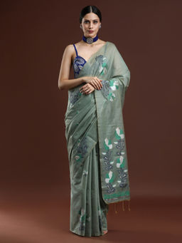 Sarha - Woven Design Floral Muga Cotton Saree with Unstitched Blouse
