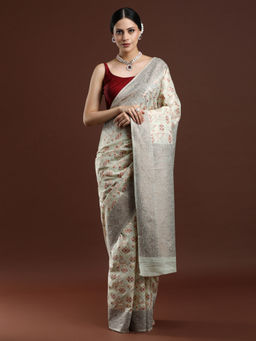 Sarha - Woven Design Chanderi Cotton Light Green Saree with Unstitched Blouse