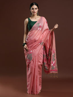 Sarha - Woven Design Floral Muga Cotton Saree with Unstitched Blouse