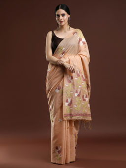 Sarha - Woven Design Floral Muga Cotton Saree with Unstitched Blouse