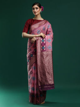 Sarha - Woven Design Chanderi Cotton Pink Saree with Unstitched Blouse