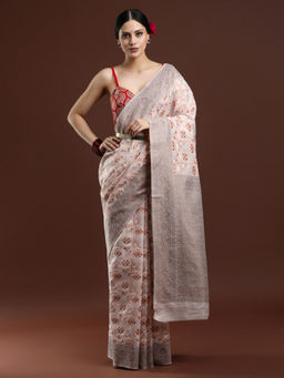 Sarha - Woven Design Chanderi Cotton Light Pink Saree with Unstitched Blouse