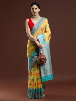 Sarha - Woven Design Chanderi Cotton Yellow Saree with Unstitched Blouse