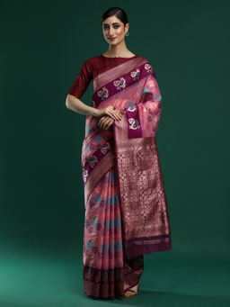 Sarha - Pink Woven Design Chanderi Cotton Saree with Unstitched Blouse