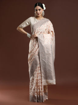 Sarha - Woven Design Chanderi Cotton Light Peach Saree with Unstitched Blouse