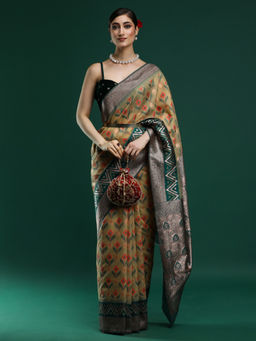 Sarha - Woven Design Chanderi Cotton Dark Yellow Saree with Unstitched Blouse