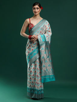 Sarha - Woven Design Chanderi Cotton Light Grey Saree with Unstitched Blouse