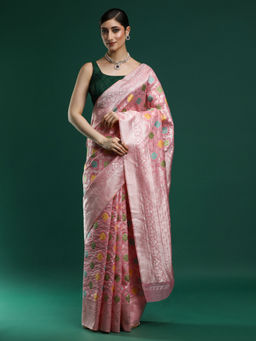 Sarha - Woven Pink Chanderi Cotton Saree with Unstitched Blouse