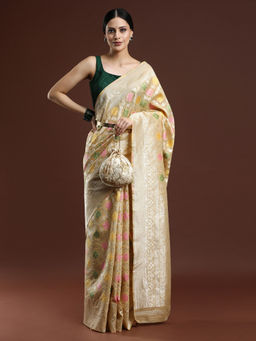 Sarha - Woven Design Floral Chanderi Cotton Saree with Unstitched Blouse