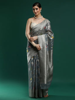 Sarha - Woven Design Floral Chanderi Cotton Saree with Unstitched Blouse