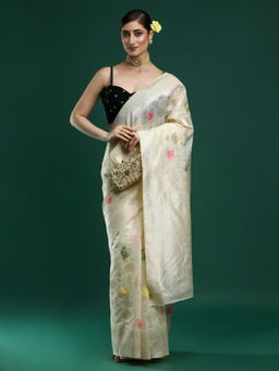 Sarha - Woven Design Floral Chanderi Cotton Saree with Unstitched Blouse