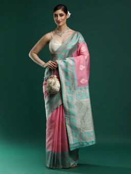 Sarha - Woven Pink Design Chanderi Cotton Saree with Unstitched Blouse