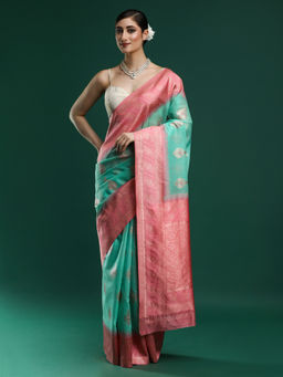 Sarha - Woven Design Chanderi Cotton Sea Green Saree with Unstitched Blouse