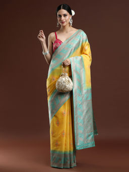 Sarha - Woven Design Yellow Chanderi Cotton Yellow Saree with Unstitched Blouse