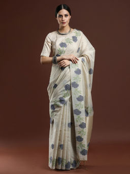 Sarha - Woven Design Floral Muga Cotton Saree with Unstitched Blouse