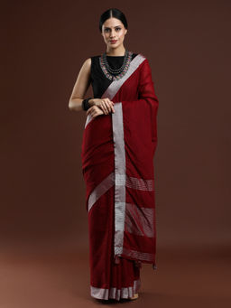 Sarha - Woven Design Solid Bhagalpuri Linen Red Saree with Unstitched Blouse