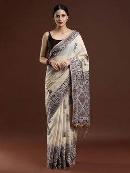 Sarha - Woven Beige Chanderi Cotton Saree with Unstitched Blouse