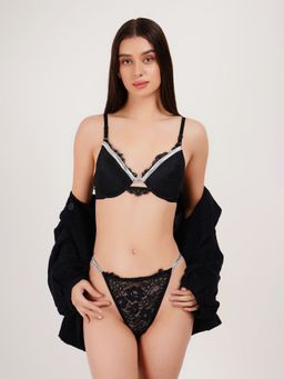 Curwish - Lacy Wonders Thong Black and White (Pack of 2)