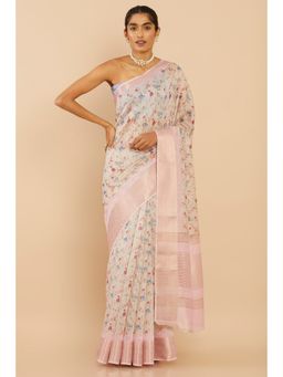 Soch - Women Pink Chanderi Floral Saree with Unstitched Blouse