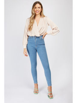 Trendyol - Beige Long Sleeve Wrap Top