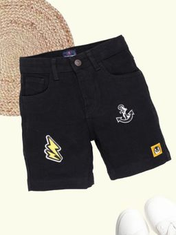 KiddoPanti - Boys Regular Multi Badge Denim Shorts