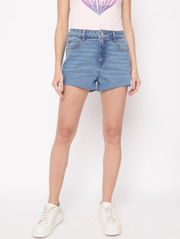 Guess - Loto Mid Solid High Rise Denim Mom Shorts