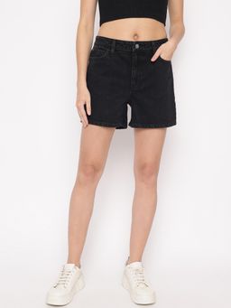 Guess - Black Dark Solid High Rise Denim Shorts
