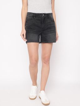 Guess - Charcoal Mid Solid High Rise Denim Shorts