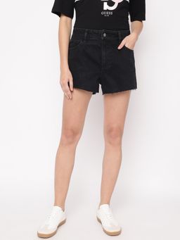 Guess - Black Dark Solid High Rise Denim Mom Shorts
