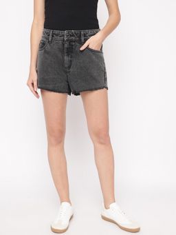 Guess - Charcoal Light Solid High Rise Denim Mom Shorts