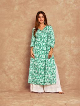 House of Chikankari - Chikankari Printed Angrakha