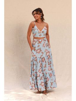 Moonstruck - Blue Floral Print Tier Skirt with Bustier Crop Top (Set of 2)