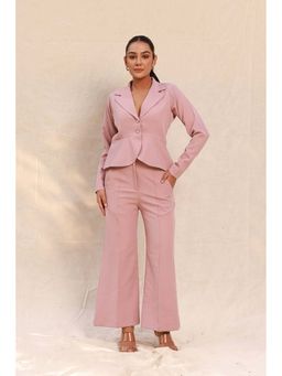 Moonstruck - Onion Pink Peplum Blazer with Bellbottoms Pant Co-Ord (Set of 2)