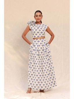 Moonstruck - Blue Lotus Print 3D Flower Crop Top with Long Skirt (Set of 2)