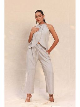 Moonstruck - Grey Thin Striped Halter Top with Loose Fit Pant Co-Ord (Set of 2)