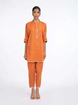 House of Surkh - Orange Lawn Short Kurta with Pant (Set of 2)