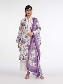 House of Surkh - White Printed Kurta with Palazzo and Dupatta (Set of 3)