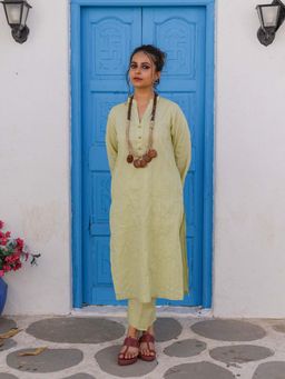 House of Surkh - Cream Cotton Long Kurta with Pant (Set of 2)