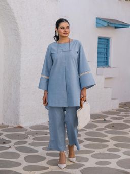 House of Surkh - Powder Blue South Cotton Kurta with Pant (Set of 2)