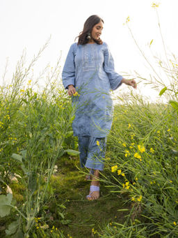 HOUSE OF SHRUSHA - Powder Blue Summer Kurta with Pant (Set of 2)