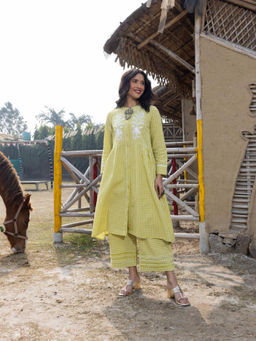 House of Surkh - Mint Multi-Color Kurta with Palazzo (Set of 2)