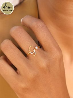 Pipa Bella by Nykaa Fashion - Dew by PB Gold-Plated 925 Sterling Silver Stone Studded Initial G Ring