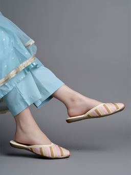 Shoetopia - Embroidered Pink Flat Mules for Girls