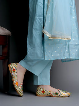 Shoetopia - Ethnic Golden Flat Ballerina for Girls